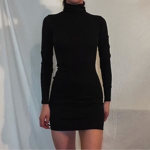 Black Ribbed Turtleneck Sweater Dress